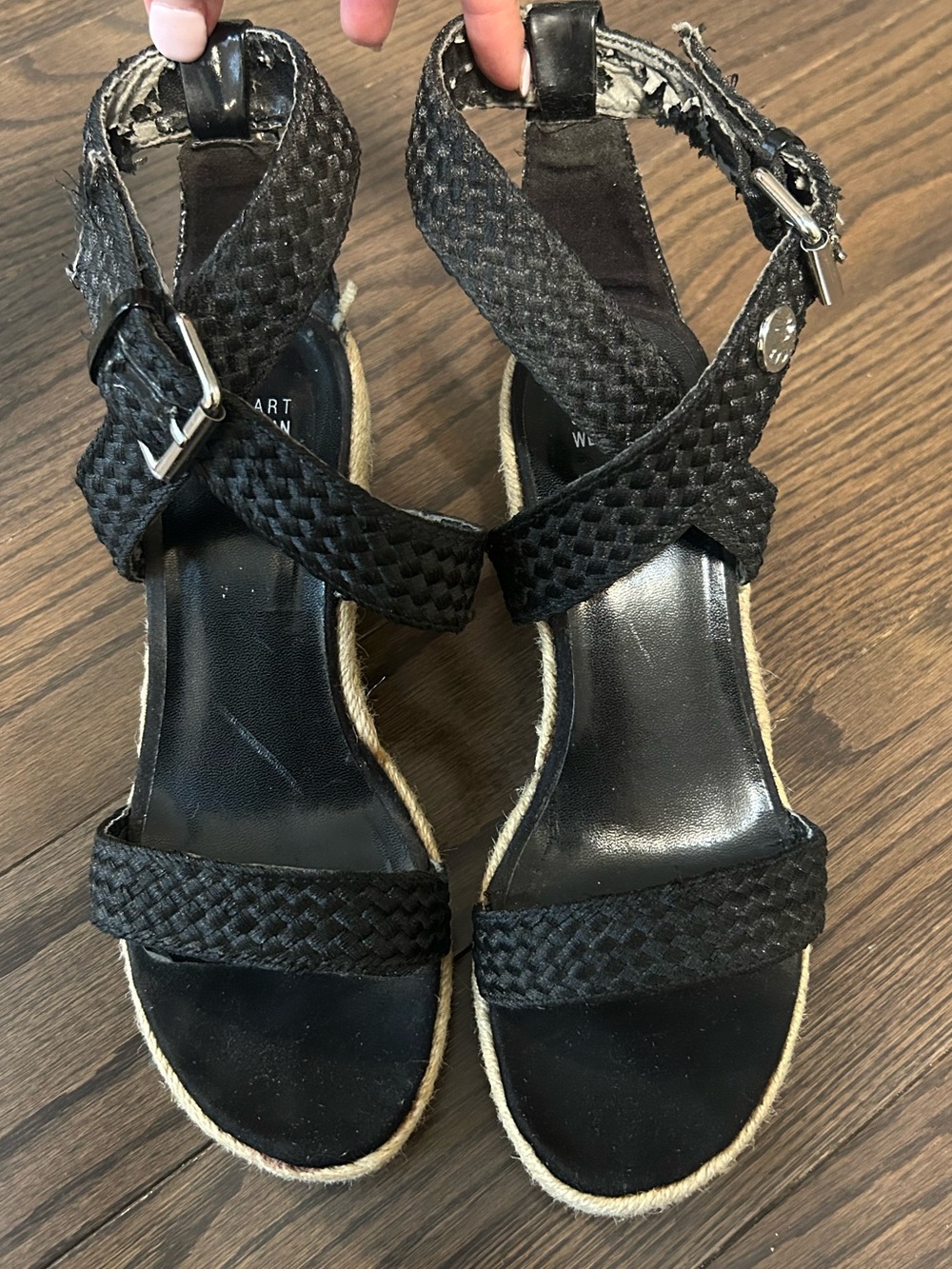 Stuart Weitzman Black Braided Wedge Sandals